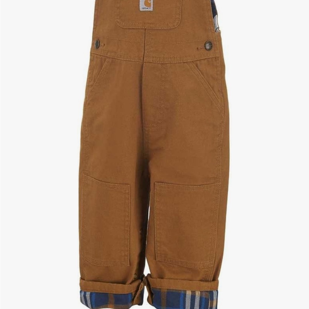 Carhartt Kids Tan Overalls with Plaid Cuffs 3T